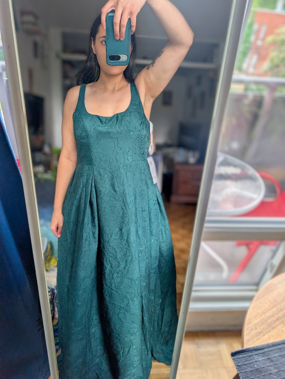 Azazie Emerald A-Line Floral Burnout Maxi Dress